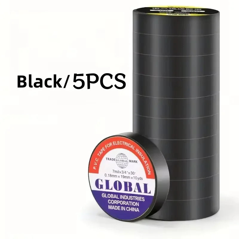 Pack de 5 cintas aislantes eléctricas negras, PVC, para protección y reparación