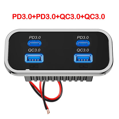 Cargador USB Empotrable 12–24V con Carga Rápida (PD + QC)