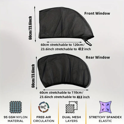 Lot de 4 moustiquaires de fenêtre - Universelles · Anti-moustiques · Protection solaire · Ventilation · Installation express