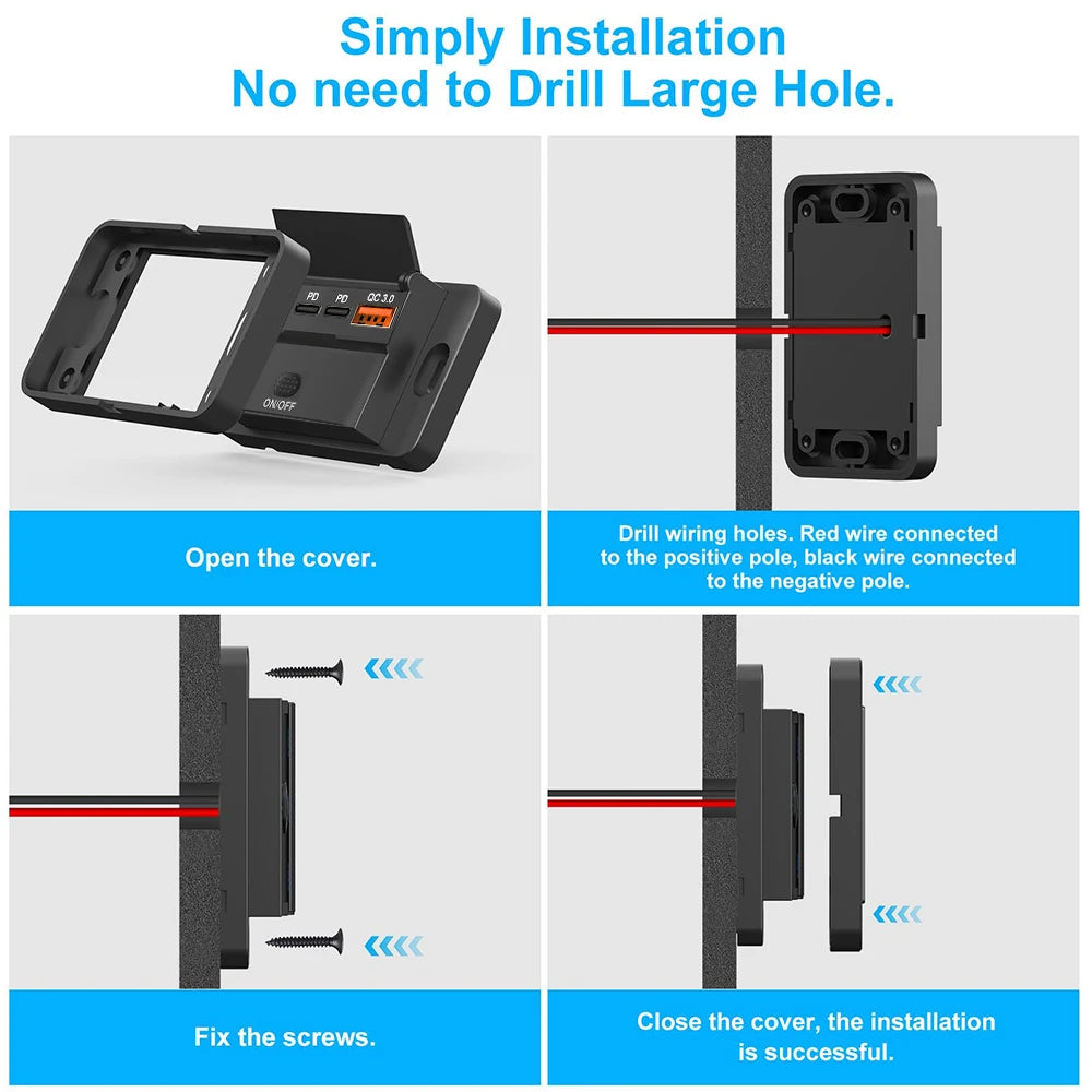 Cargador USB Empotrable 12–24V con PD y QC3.0