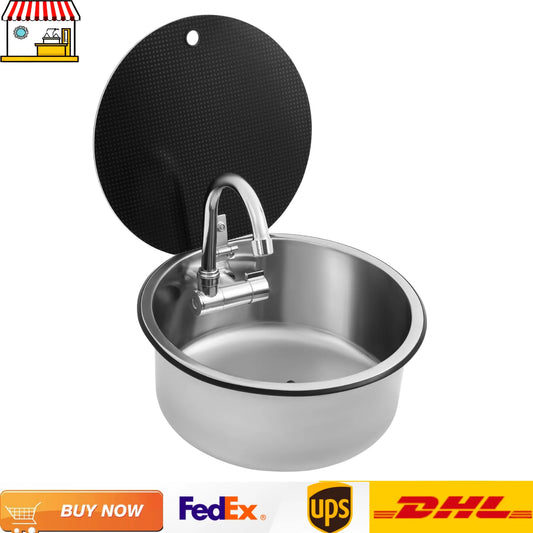 Fregadero de Acero Inoxidable 340 mm con Grifo Plegable – Para RV, Camper y Yates