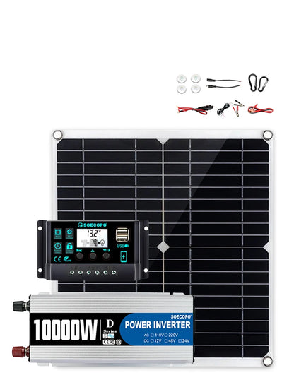 Kit Solaire Complet 10000W - Panneau 300W + Onduleur 1100W + Régulateur 100A