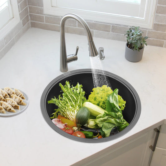 Fregadero Premium Negro de Una Cubeta con Sistema Antidesbordamiento