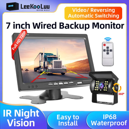 Kit Cámara de Marcha Atrás con Monitor LCD de 7” y Visión Nocturna IR para Camper, RV, Camión y Autobús