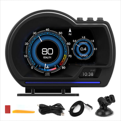 HUD Head Up Display OBD2 + GPS Universel – Tachymètre Numérique 3”, RPM, Turbo, Alarmes et Données en Temps Réel