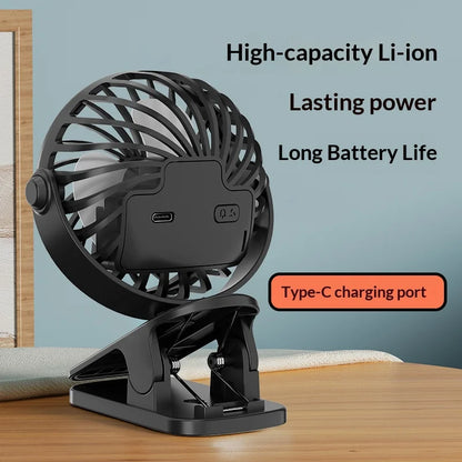 USB Clip Fan 360° - 3 Speeds + Night Light for Camper (Rechargeable)