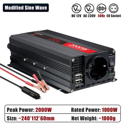 Inversor de Corriente 12V a 220V Onda Modificada con Pantalla LCD | 750W–1300W Continuos para RV, Camper y Vehículos