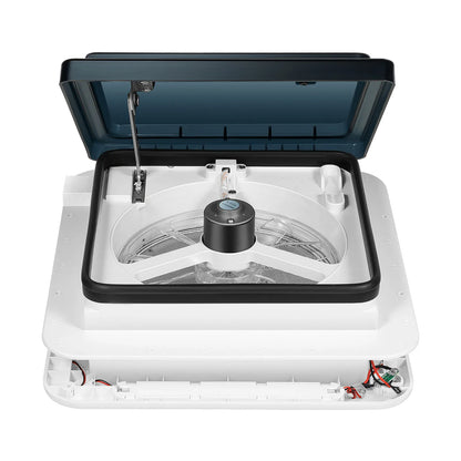 Claraboja con Ventilador 12V para RV y Camper | Extractor de Techo 28×28 cm con Luz LED y 6 Velocidades