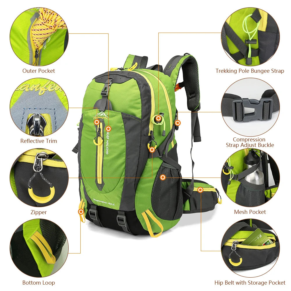 Mochila 40L Ultraligera - Nylon Impermeable · Multiusos · Sin Estructura