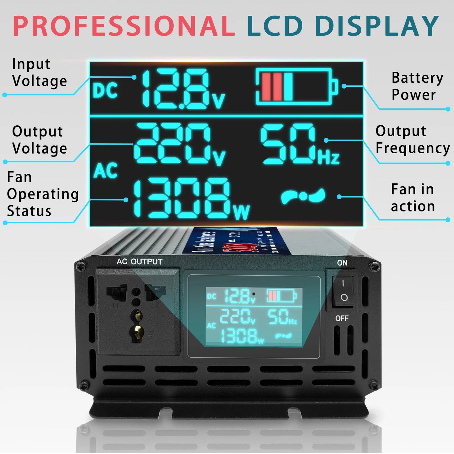 Inversor de Corriente Onda Pura 12V / 24V a 220V | 500W–2000W Continuos | Pantalla Inteligente para RV y Camper