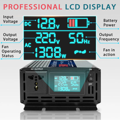 Inversor de Corriente Onda Pura 12V / 24V a 220V | 500W–2000W Continuos | Pantalla Inteligente para RV y Camper