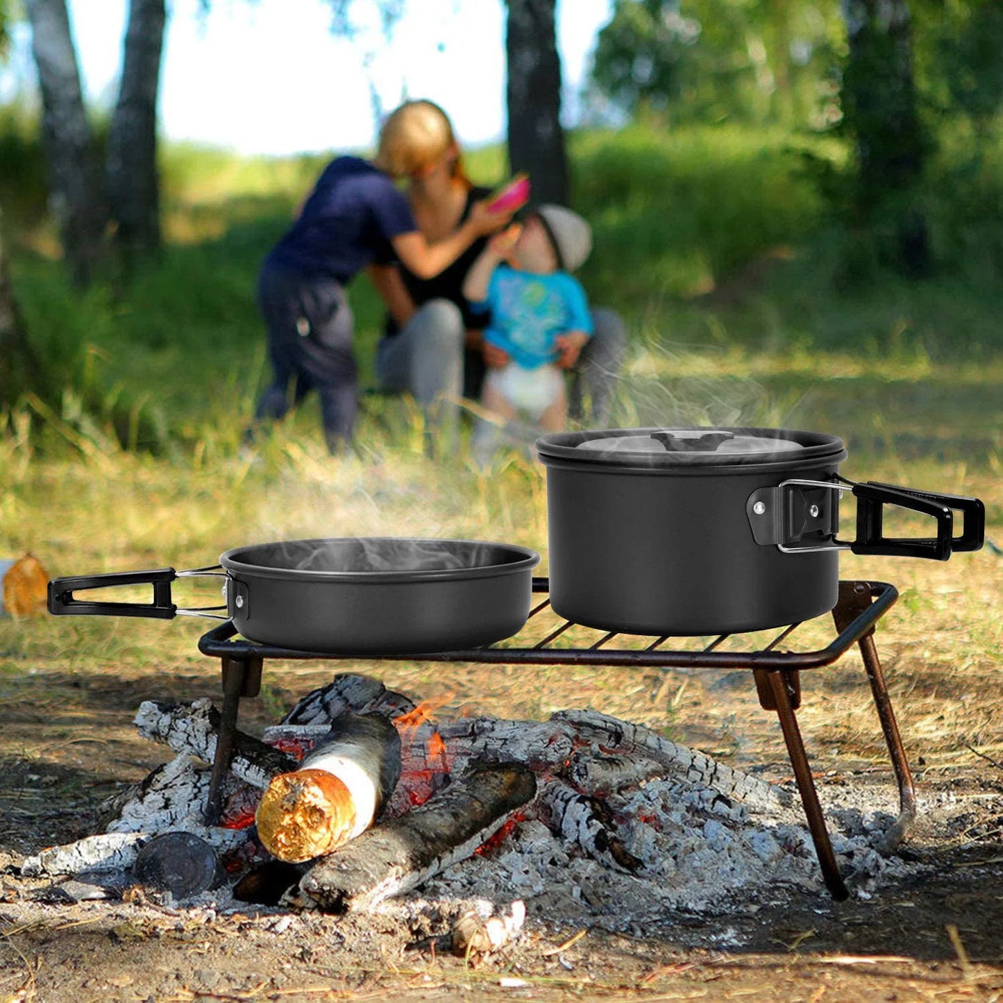Set de cuisine de camping en aluminium - Pliable + Ustensiles + Sac de transport (VR/Extérieur)