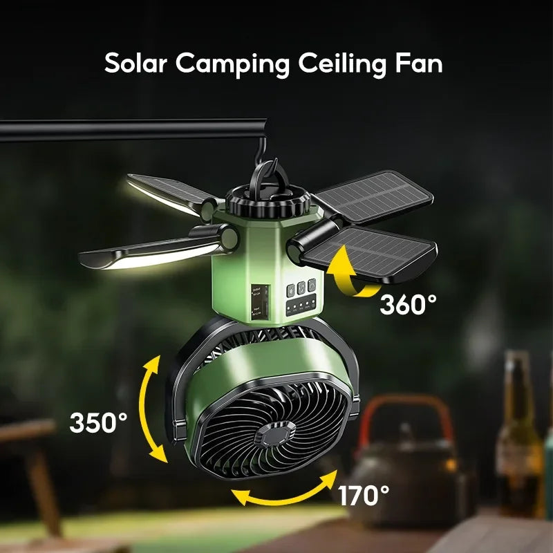Ventilateur de camping 3-en-1 - 6000mAh + Lumière LED + Power Bank (Pliable)
