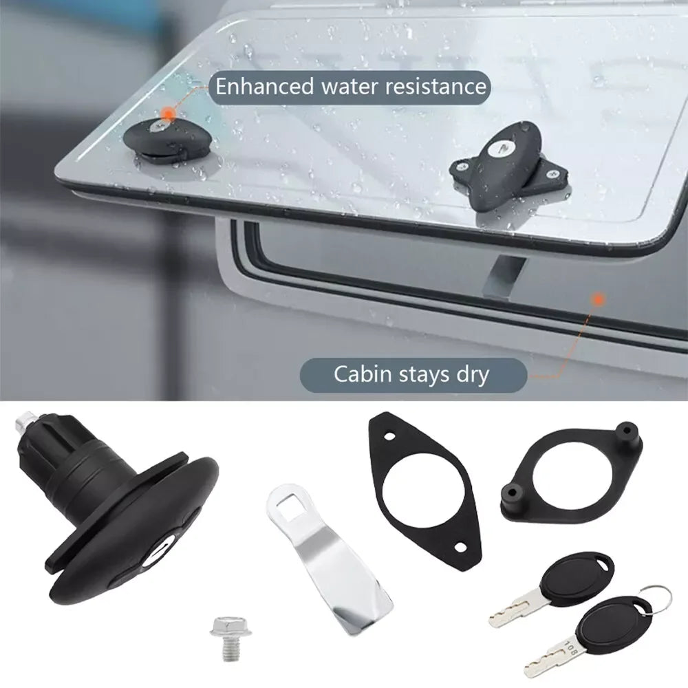 Cerradura Ovalada  Negra con Llave para Puerta de Caravana y Motorhome – Modelo 2007