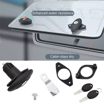 Cerradura Ovalada  Negra con Llave para Puerta de Caravana y Motorhome – Modelo 2007