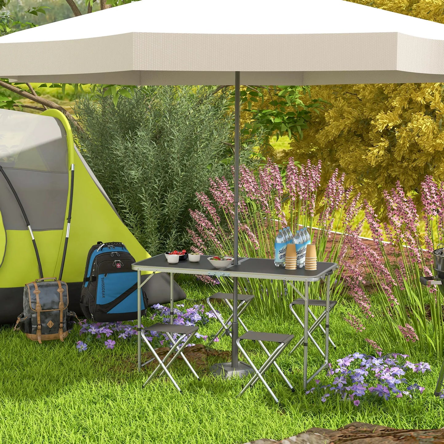 Set de Mesa Plegable con 4 Taburetes – Camping y Exterior