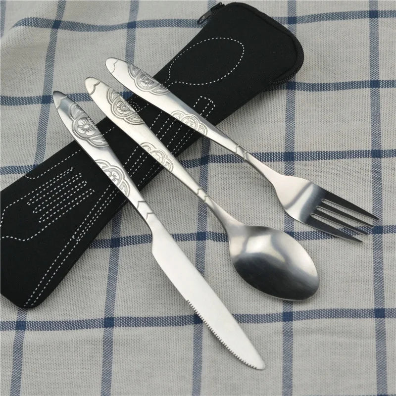 Couverts Acier Inox avec Étui - Set 3 Pièces + Néoprène (Camping/VR)