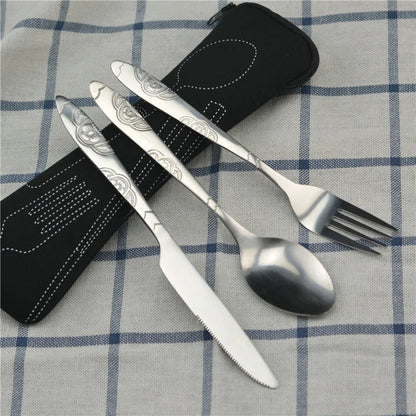 Couverts Acier Inox avec Étui - Set 3 Pièces + Néoprène (Camping/VR)