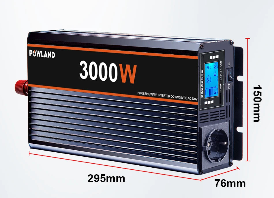 Inversor de Corriente Onda Pura 12V / 24V a 220V | 3000W – 5000W | Con Control Remoto y Pantalla LED para RV y Camper