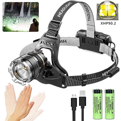 Lampe frontale LED 50W XHP90 - Lumière 360° + 3 Modes + Étanche