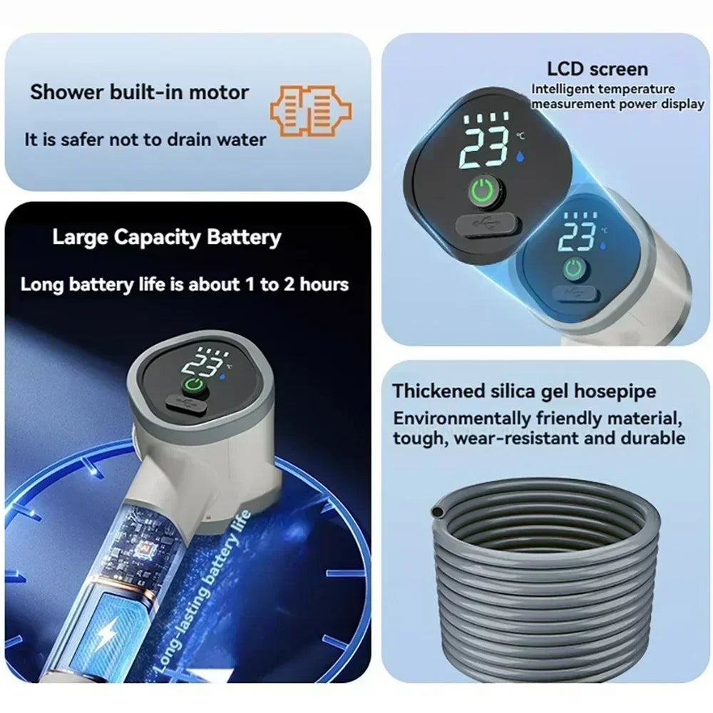 Ducha Portátil Sin Cables 2000mAh - Motor Integrado + Carga USB (Camping/RV)