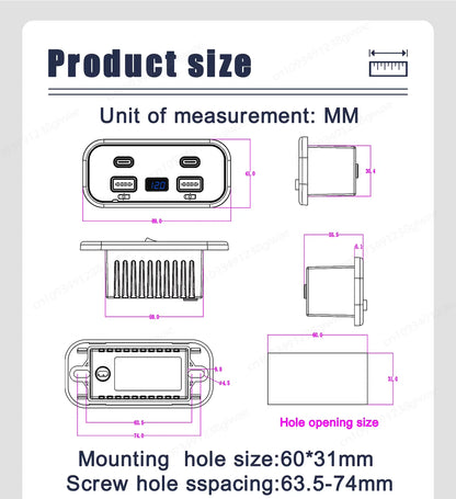 Cargador USB Empotrable 12–24V con Carga Rápida (PD + QC)