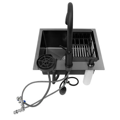 Stainless Steel Kitchen Sink with Pull-Out Tap, Black (40×45 cm) 