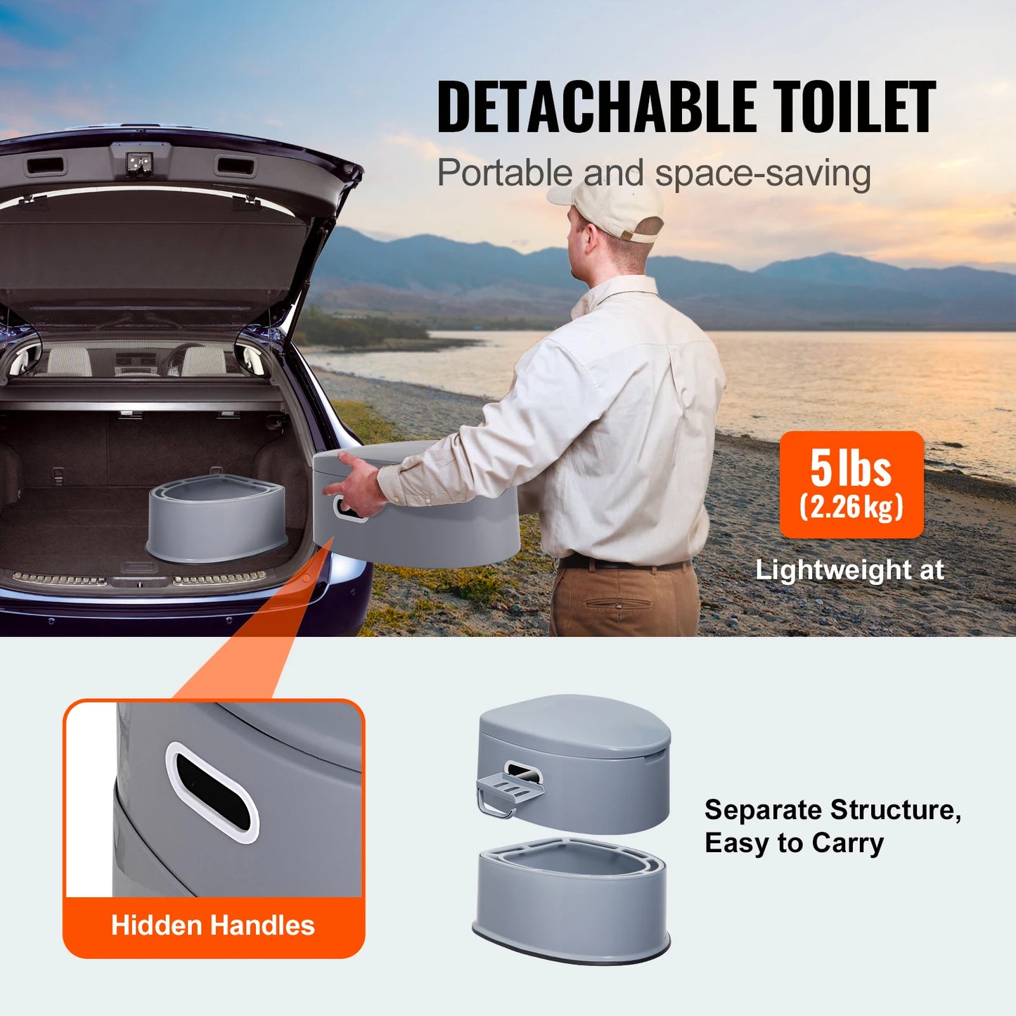 WC Portátil Compacto para Camper y Camping | Inodoro Móvil con Soporte para Móvil y Papel Higiénico | Hasta 136 kg