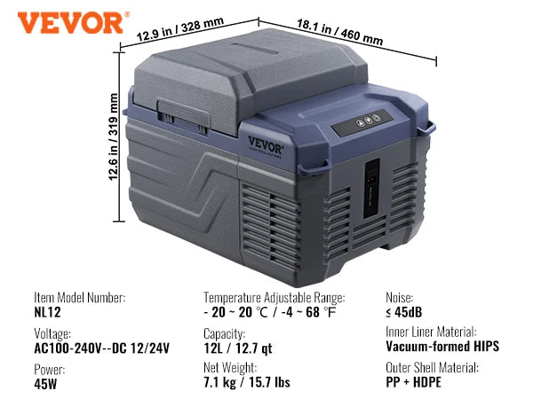 Nevera Portátil para Coche 12L – Frigorífico 12V/24V y 220V