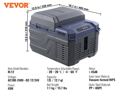 Nevera Portátil para Coche 12L – Frigorífico 12V/24V y 220V