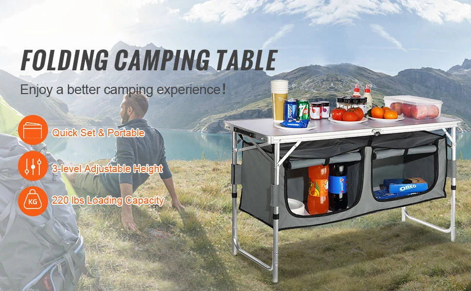 Mesa de Cocina Plegable de Camping VEVOR | Estación de Cocina Portátil para Camper, RV y Exterior