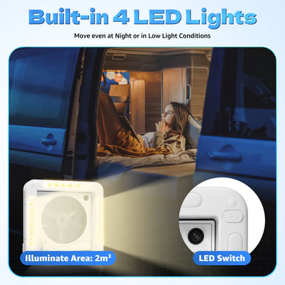 Ventilateur de plafond de camping-car 12V avec LED - 6 vitesses + double flux IP68 (28x28cm)
