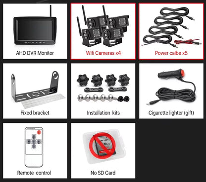 Kit Cámara de Marcha Atrás Inalámbrica AHD 720P GreenYi con Monitor IPS 7”, Grabación DVR y Detección de Ángulo Muerto