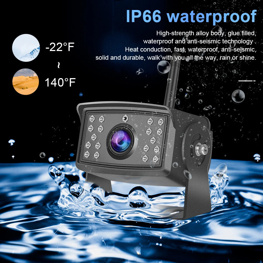 Cámara de Marcha Atrás PODOFO 720P con Monitor IPS HD – Visión Nocturna Starlight, AHD Digital, Guías de Aparcamiento (12V–36V)