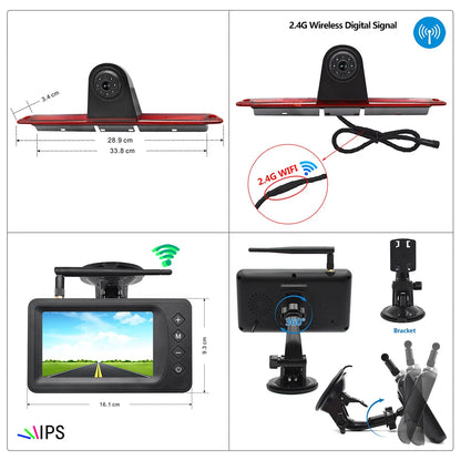 Kit Cámara de Marcha Atrás Inalámbrica 1080P con Monitor 5” – Luz de Freno para Mercedes Sprinter y VW Crafter