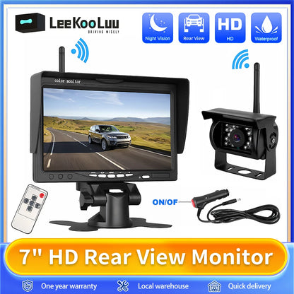 Kit Cámara de Marcha Atrás Inalámbrica 1080P con Monitor IPS HD de 7” – Sistema de Aparcamiento Nocturno para Camper, RV y Camión