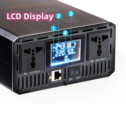 Inversor de Corriente Onda Pura 12V / 24V a 220V | 500W–2000W Continuos | Pantalla Inteligente para RV y Camper