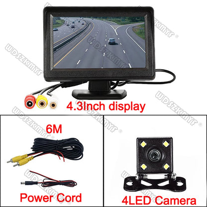 Cámara de Marcha Atrás con Cable y Visión Nocturna LED 170° – Kit con Monitor 4,3” para Coche, Camper y Furgoneta