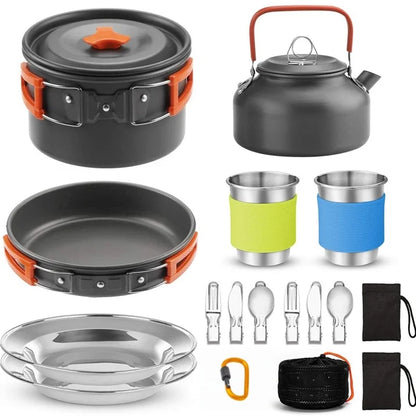 Set de cuisine de camping en aluminium - Pliable + Ustensiles + Sac de transport (VR/Extérieur)