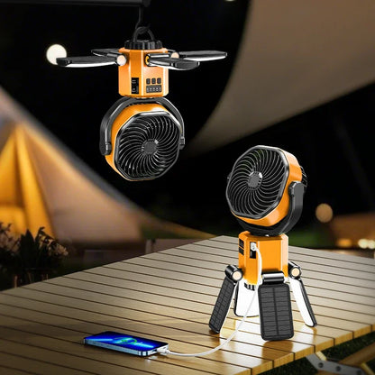 Ventilateur de camping 3-en-1 - 6000mAh + Lumière LED + Power Bank (Pliable)