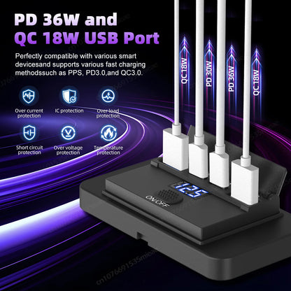 Toma USB Cuádruple 12–24V 84W con Interruptor y Voltímetro