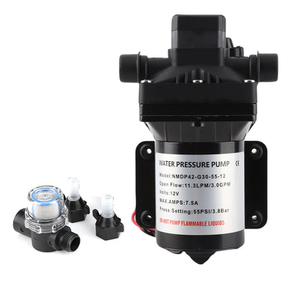 12V Self-Priming Water Pump 55 PSI – 3 GPM for Camper, Caravan, and Motorhome