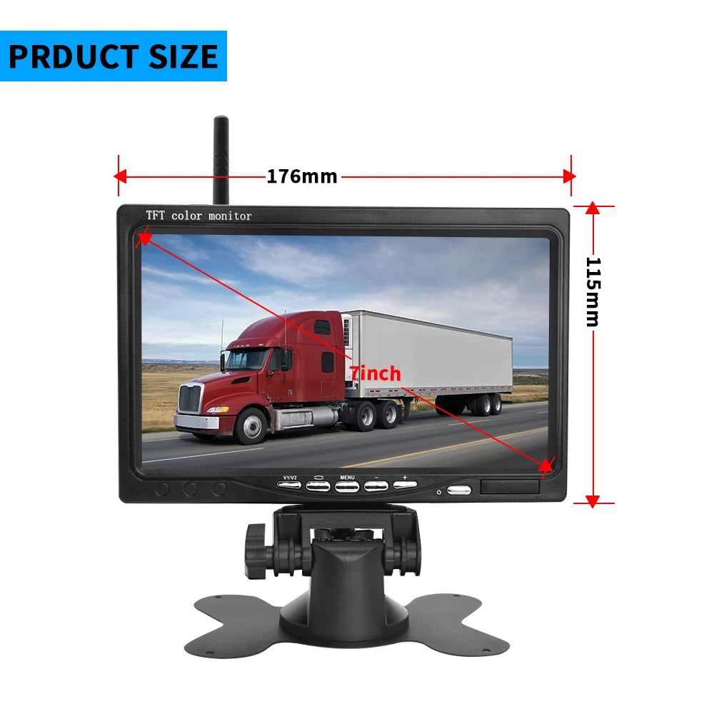 Kit Cámara de Marcha Atrás Inalámbrica AHD 1080P con Monitor IPS 7” Pantalla Dividida – Visión Nocturna para Camper, RV y Camión