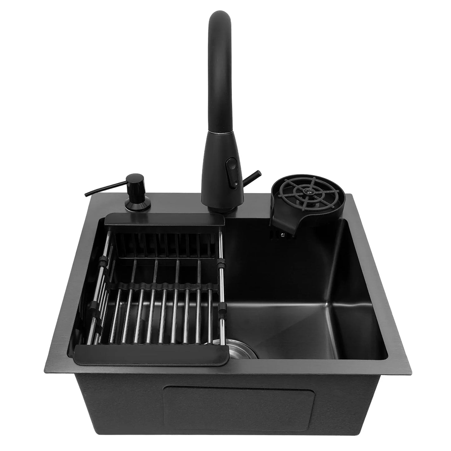 Stainless Steel Kitchen Sink with Pull-Out Tap, Black (40×45 cm) 