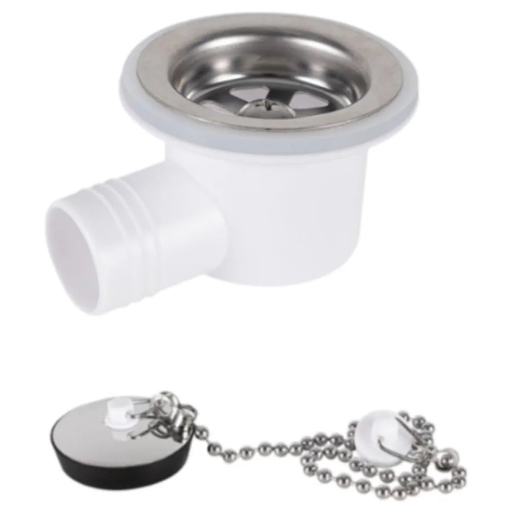 Conector de Drenaje para Fregadero de RV y Yate – Adaptador ABS y Acero Inoxidable, Ángulo Recto