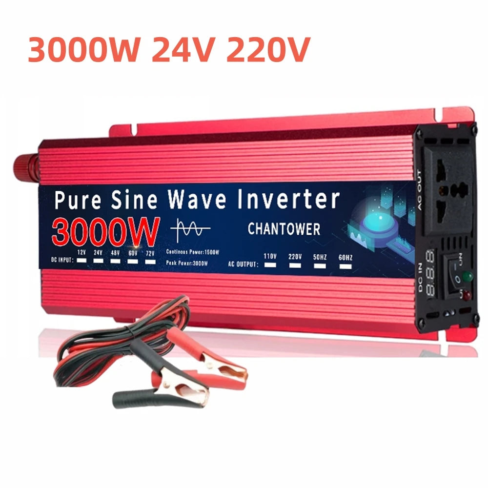 Inversor de Corriente Onda Pura 12V/24V a 110V–220V | 800W–1500W Continuos con Pantalla LCD para RV y Camper