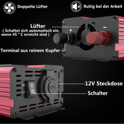 Inversor de Corriente 12V a 220V Compacto | 500W–1000W | Convertidor DC/AC Portátil para RV y Camper