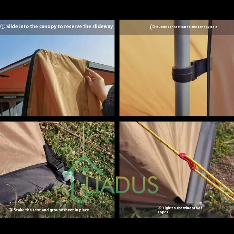 Triangular Side Car and Camper Awning - Waterproof 3000mm+ · Insect Net · UV50+ · Aluminum · 200x300cm