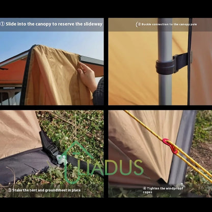 Triangular Side Car and Camper Awning - Waterproof 3000mm+ · Insect Net · UV50+ · Aluminum · 200x300cm