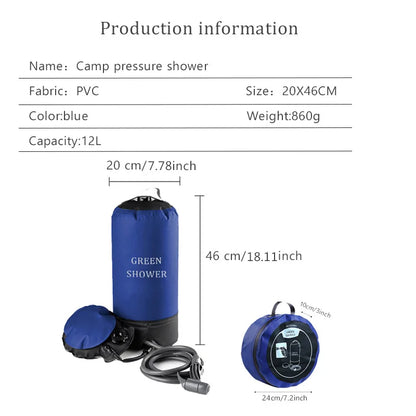 11L Pressure Camping Shower - Portable Bag Without Electricity (Durable PVC)